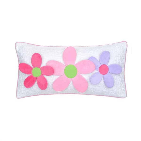 LEVTEX HOME Merrill Girl Pink 3D Flower Appliqued 24 in. x 12 in. Throw Pillow