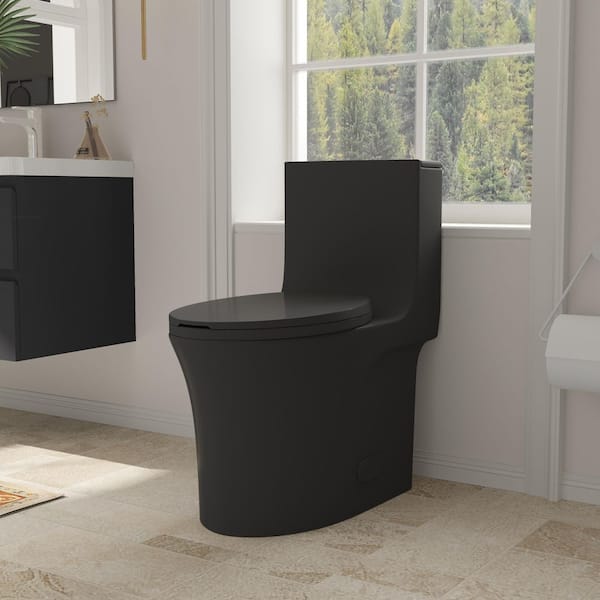 1-Piece Toilet 1.1 GPF/1.6 GPF Dual Flush ADA Height Elongated Toilet in Matte Black