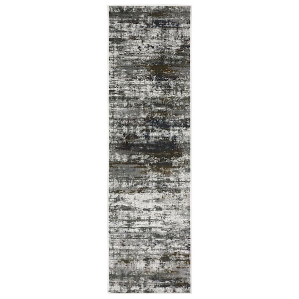 AVERLEY HOME Galleria Charcoal 2 ft. x 8 ft. Modern Distressed Abstract Polyester Indoor Runner Area Rug