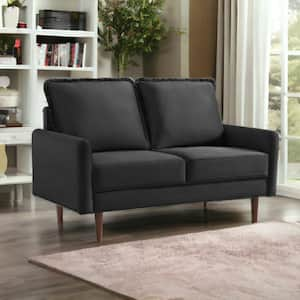 57 in. Black Solid Velvet 2-Seater Loveseat