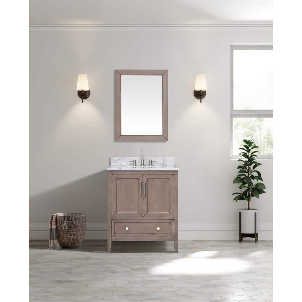 Gray Oak Single Sink Vanity with Carrara White Marble Top