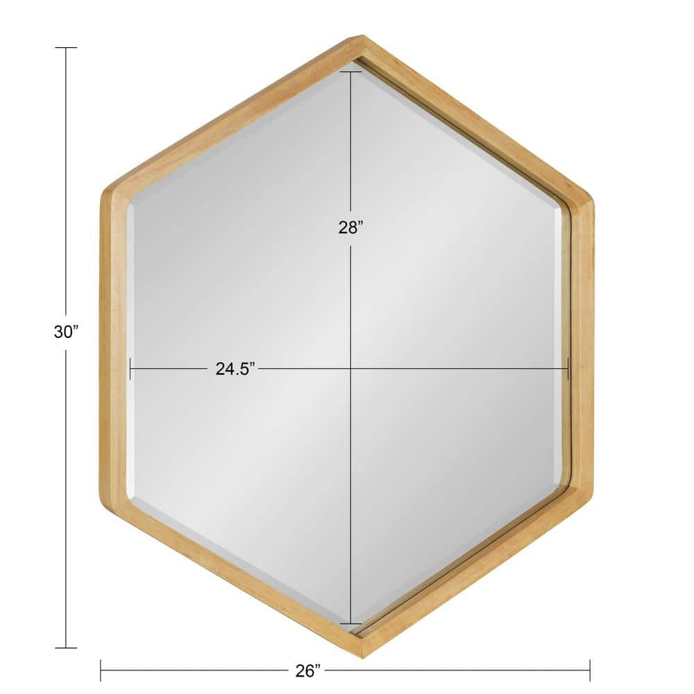 Natural Wood Hexagon Wall Mirror with Rounded Corners