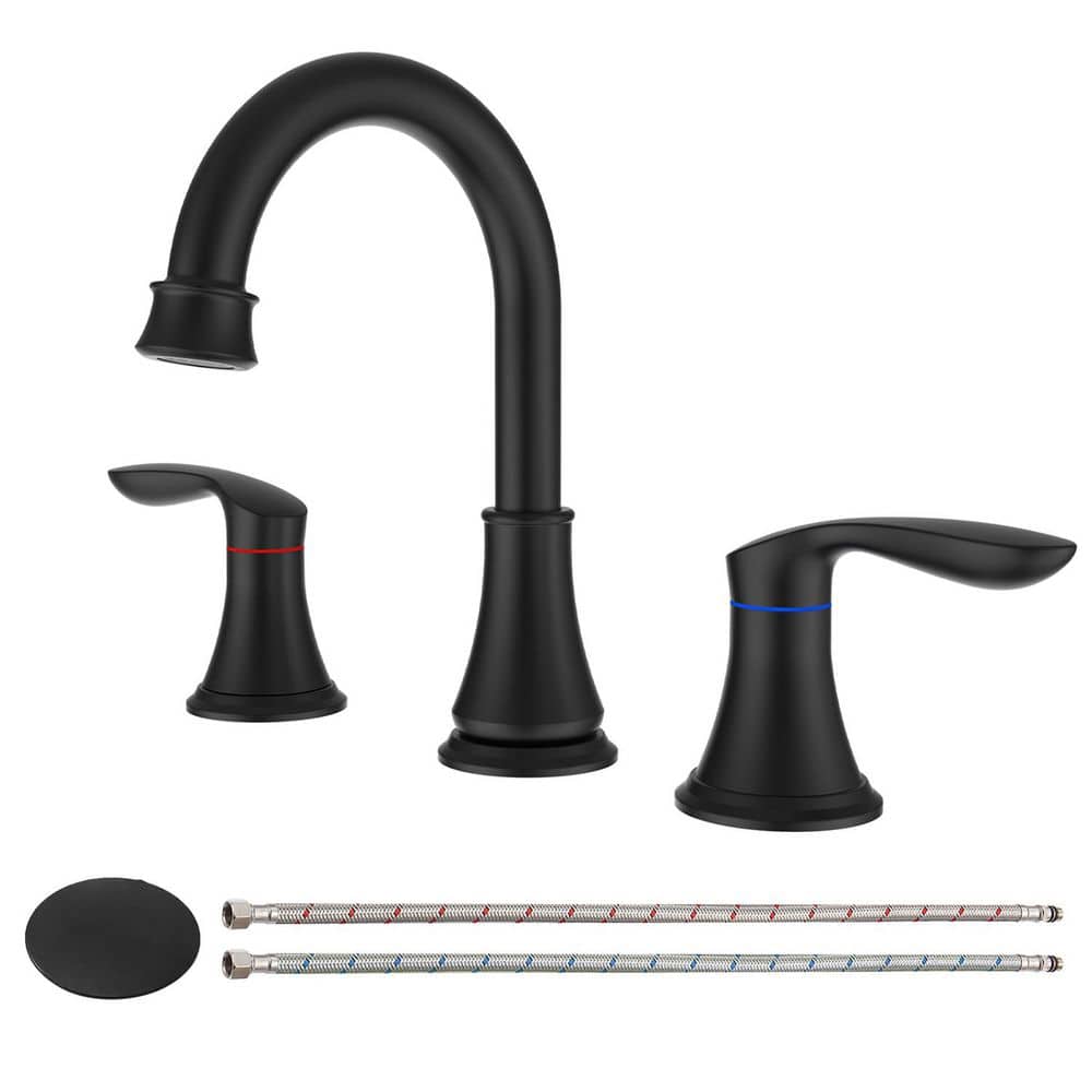 8 in. Widespread Double Handle 360° Swivel Spout Bathroom Faucet with Pop Up Drain in Matte Black price history on PriceWatchPro