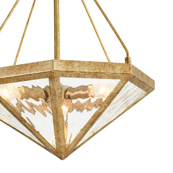 HUOKU Elvoro 3-Light 16.1 in.W Distressed Gold Diamond Glass