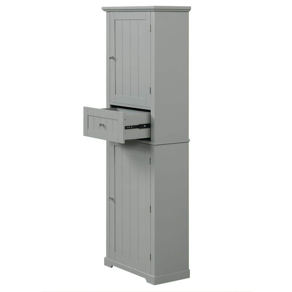 22 in. W x 11 in. D x 67.3 in. H Gray Linen Cabinet with Drawer and Adjustable Shelf