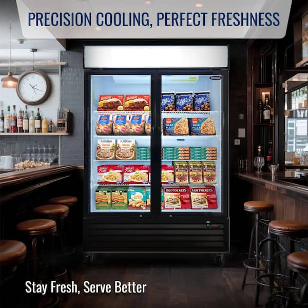 54 in. 44.7 Cu. Ft. Commercial Auto / Cycle Defrost Merchandiser Upright Freezer in Black with Glass Door and LED Panel