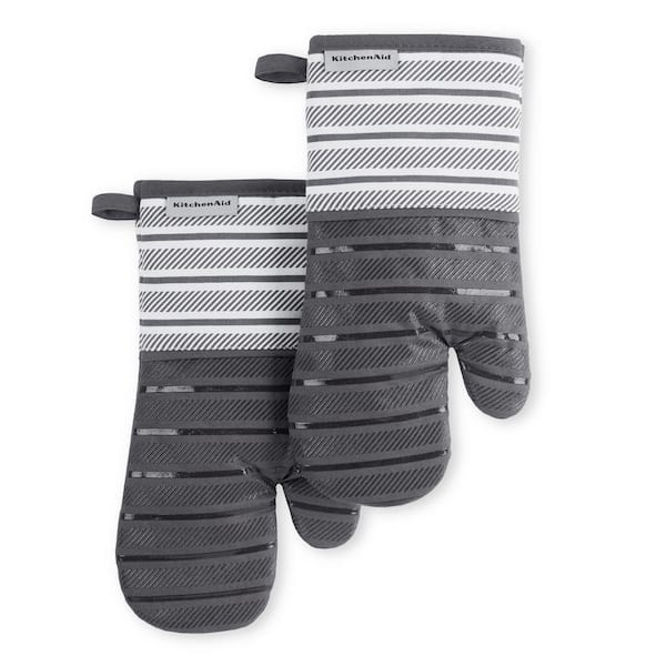 Thumb’s Up Oven Mitt, Set of 2, Charcoal with White Stripe, Set of 2