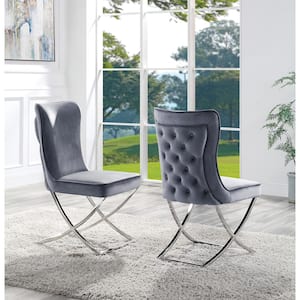 Worthgate Chrome and Gray Velvet Upholstered Dining Chairs (Set of 2)