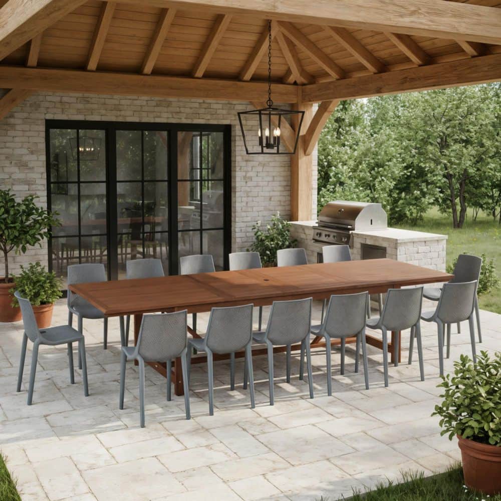 Roni 13-Piece Dark Finish Wood Outdoor Rectangular Extendable Dining Set Gray price history on PriceWatchPro
