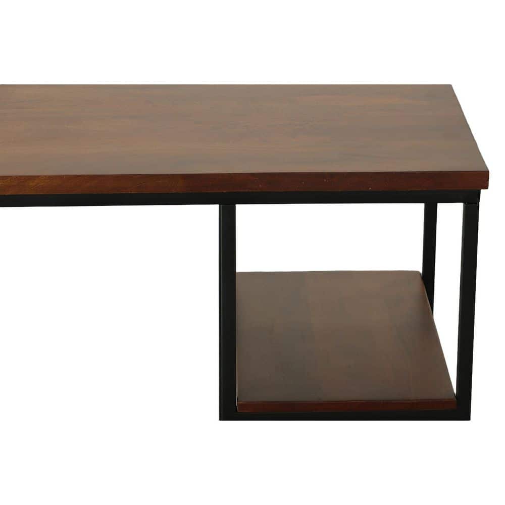 Chestnut Brown Mango Wood and Black Metal Desk with Shelves