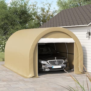 10 ft. x 16 ft. Portable Garage Heavy-Duty Carport Storage Tent with Large Zippered Door for Car, Truck, Garden, Beige