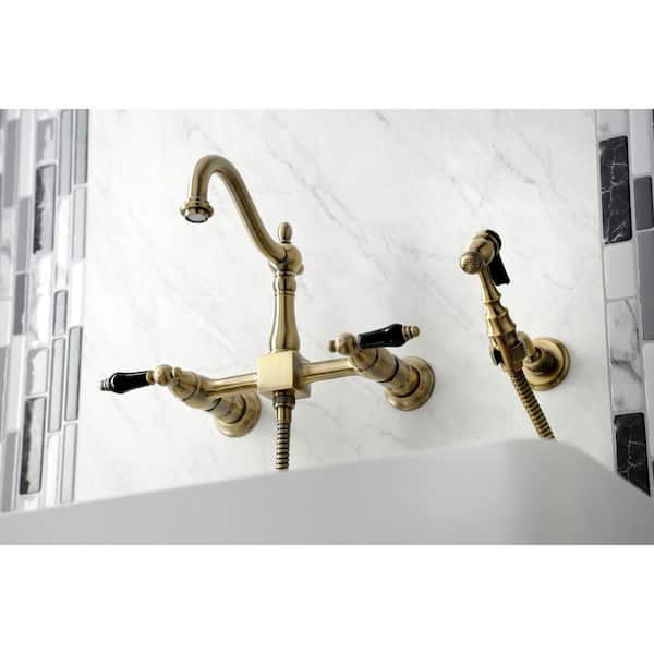 Duchess 2-Handle Wall-Mount Kitchen Faucet with Side Sprayer in Antique Brass