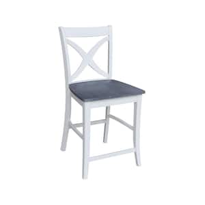 Vineyard Counter Height Seat 24 in. H White/Heather Gray Solid Wood Stool