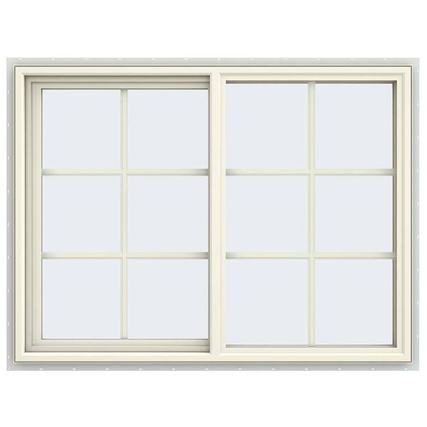 JELD-WEN 47.5 in. x 35.5 in. V-4500 Series Cream Painted Vinyl Left-Handed Sliding Window with Colonial Grids/Grilles