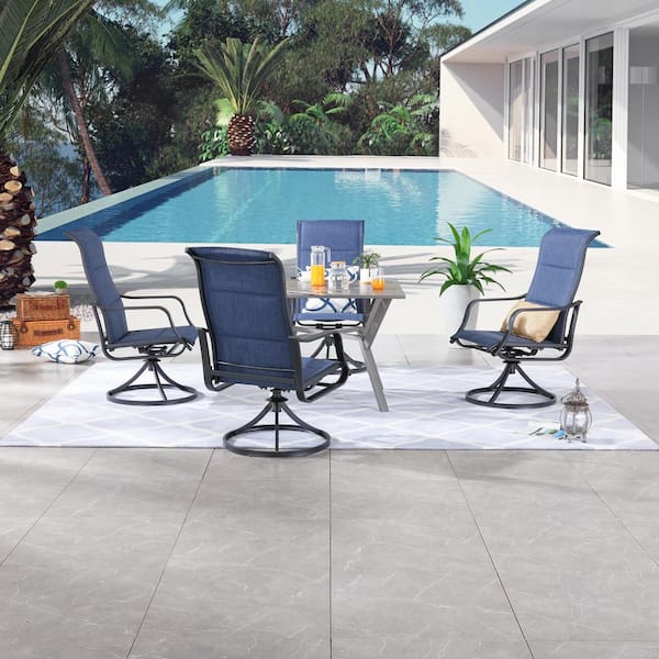 TOP SPACE 5-Piece Blue Swivel Metal Outdoor Dining Set