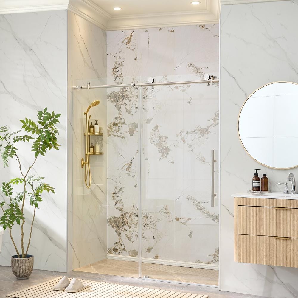 "44"" - 48"" W x 74"" H Frameless Sliding Shower Door with 1/4-in (6mm) Tempered Glass and Quiet Rollers" price history on PriceWatchPro