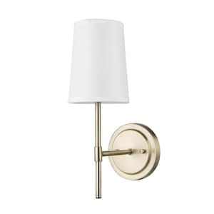 Clarissa 1-Light Matte Brass Wall Sconce with White Fabric Shade