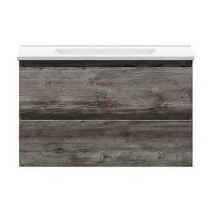 Sidemere 36 in. W x 18 in. D Vanity in Driftwood Gray with Porcelain Vanity Top in Solid White with White Basin