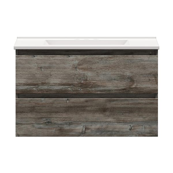 Glacier Bay Sidemere 36 in. W x 18 in. D Vanity in Driftwood Gray with Porcelain Vanity Top in Solid White with White Basin