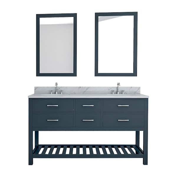 Unbranded Rochester 61 in. W x 22 in. D Bath Vanity in Gray with Marble Vanity Top in White with White Basin and Mirror