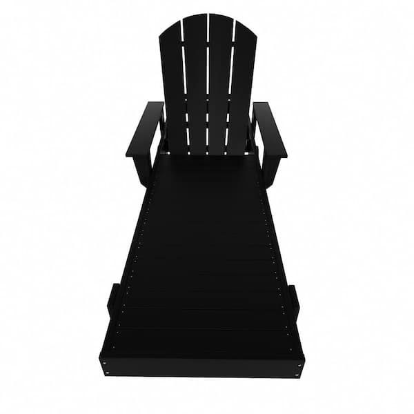 Laguna Black HDPE Plastic Outdoor Adjustable Backrest Classic Adirondack Chaise Lounger With Arms And Wheels