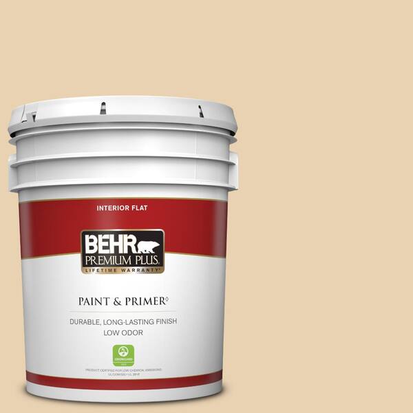 BEHR PREMIUM PLUS 5 gal. #S300-2 Powdered Gold Flat Low Odor Interior Paint & Primer
