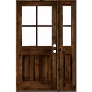 46 in. x 80 in. Alder Left-Hand/Inswing 4-Lite Clear Glass Provincial Stain Wood Prehung Front Door/Right Sidelite