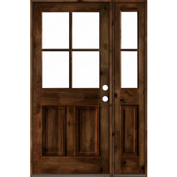 Krosswood Doors 46 in. x 80 in. Alder Left-Hand/Inswing 4-Lite Clear Glass Provincial Stain Wood Prehung Front Door/Right Sidelite