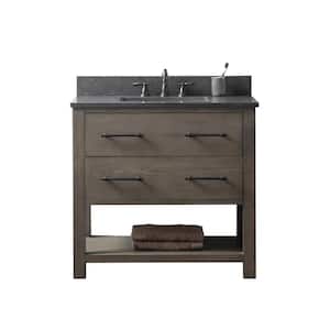 Windwood 36 in. W x 22 in. D x 34 in. H Bath Vanity in Smoke Gray with Blue Limestone Vanity Top with White Sink