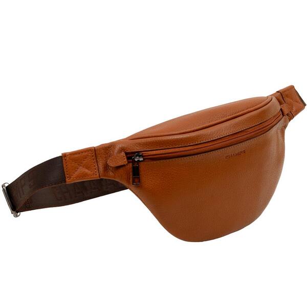 CHAMPS Onyx Collection 12 in., Brown Leather Waistpack with RFID