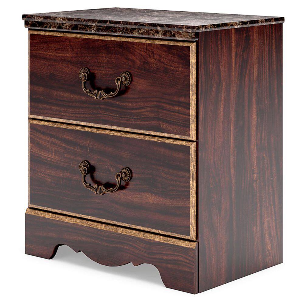 Dark Brown Traditional 2-Drawer Nightstand with USB Port