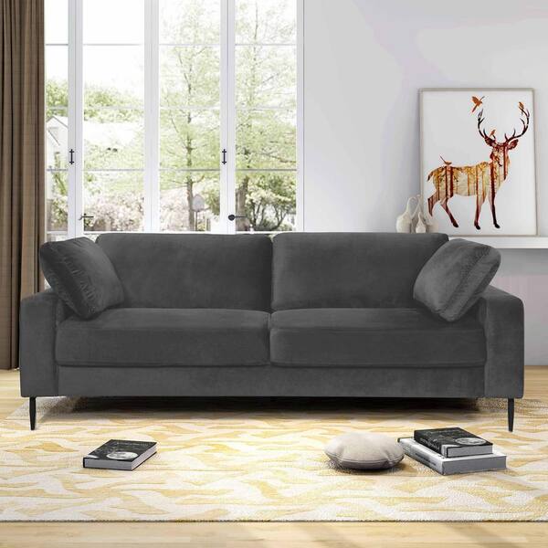 MINIMORE Etta 84.3 in. W Square Arm Velvet MidCentury 3Seat Straight