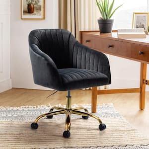 Jacinda Modern Black Velvet Swivel and Adjustable Task Chair with Gold Base