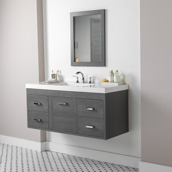 Home Decorators Collection Moonshadow 49 in. W x 19 in. D x 22 in. H Single Sink Floating Bath Vanity in Phantom with White Cultured Marble Top