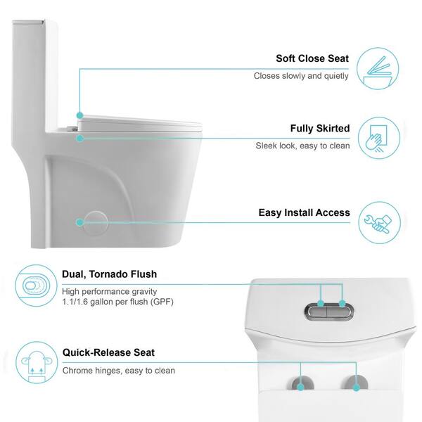 One-Piece 1.6 GPF Dual Flush Elongated Toilet in White, Seat Included  YTW124377192 - The Home Depot