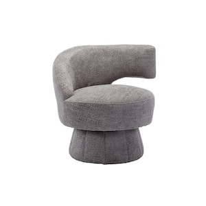 Modern Cuddle Shaped Gray Chenille Swivel Barrel Accent Chair