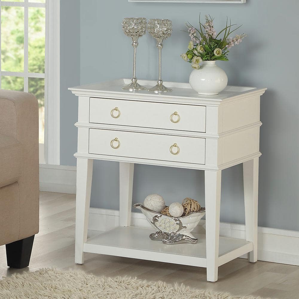 Clara 2-Drawer White Tray Top Nightstand 817-10-50 - The Home Depot