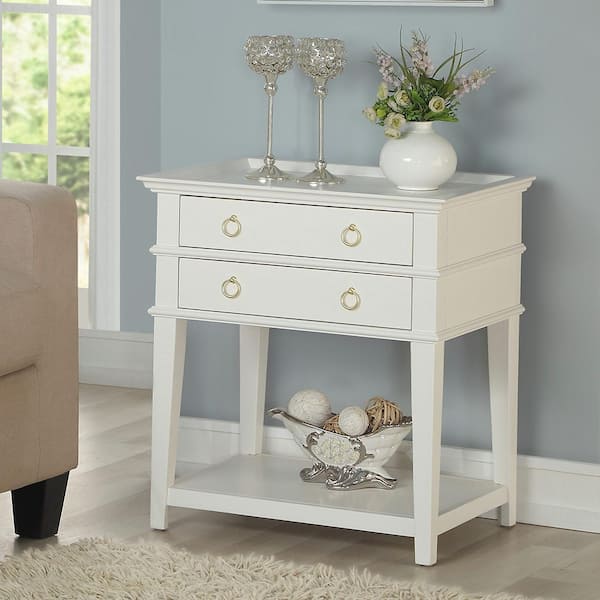 Unbranded Clara 2-Drawer White Tray Top Nightstand