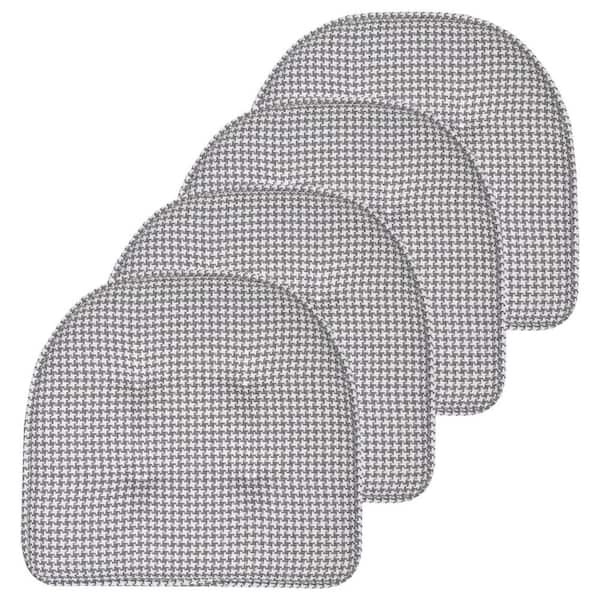 Sweet Home Collection Gray, Houndstooth Stitch Memory Foam U-Shaped 16 in. x 16 in. Non-Slip Indoor/Outdoor Chair Seat Cushion (4-Pack)