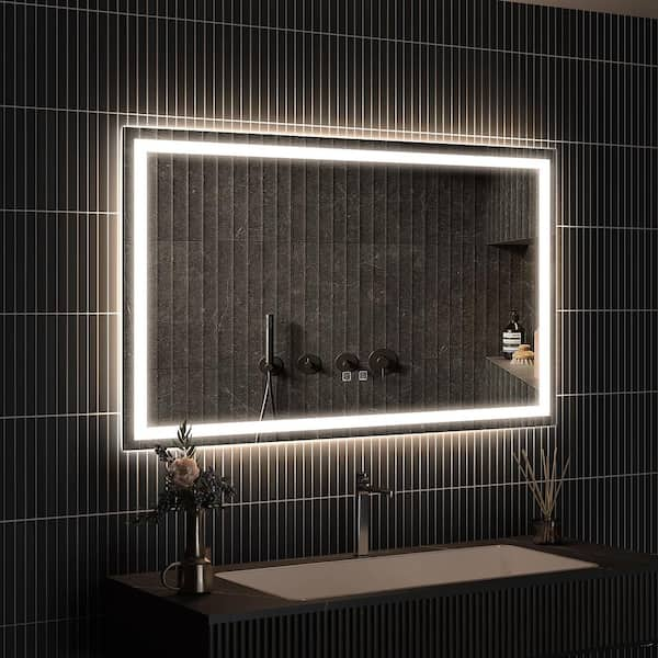 Homlux 40 In W X 32 In H Rectangular Frameless Led Light With 3 Color And Anti Fog Wall