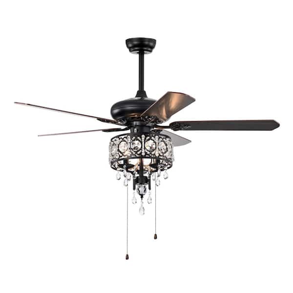 Lasaideal 52 in. Indoor Down rod Mount Crystal Ceiling Fan Chandelier with Light Kit and Pull Chain