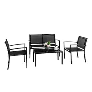 Black 4-Piece Metal Patio Conversation Set with Loveseat and Coffee Table