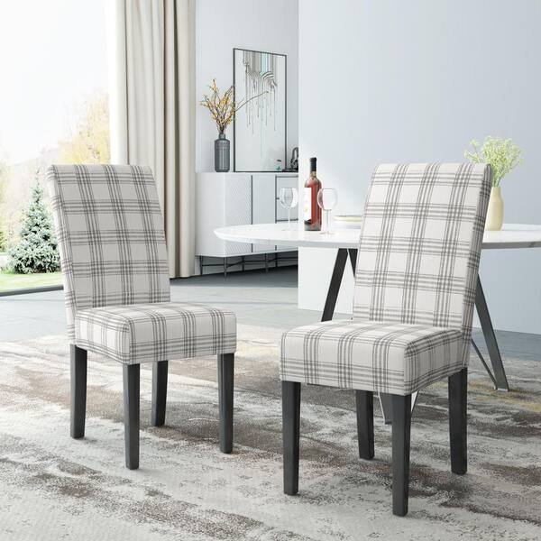 grey plaid dining chairs