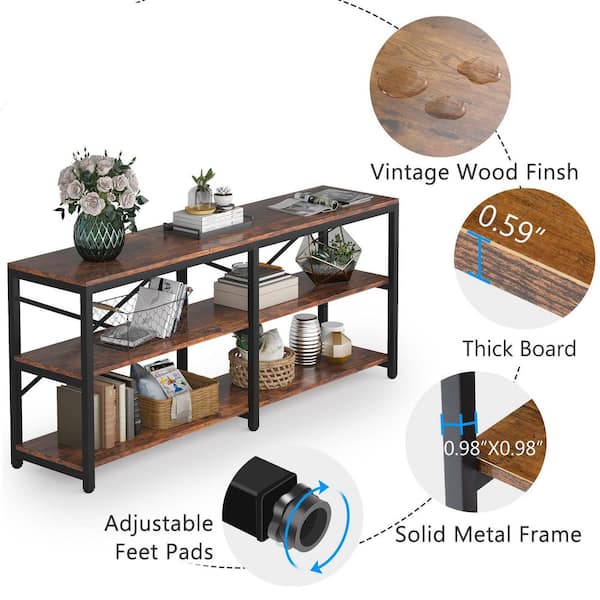 Catalin 71 in. Rustic Brown Rectangle Wood Console Table with Storage,  2-Tier Long Narrow Bar Table Behind Couch Sofa