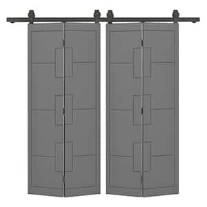 40 in. x 80 in. Light Gray Painted MDF Modern Bi-Fold Double Barn Door with Sliding Hardware Kit