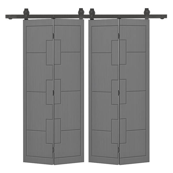CALHOME 40 in. x 84 in. Light Gray Painted MDF Composite Modern Bi-Fold Hollow Core Double Barn Door with Sliding Hardware Kit