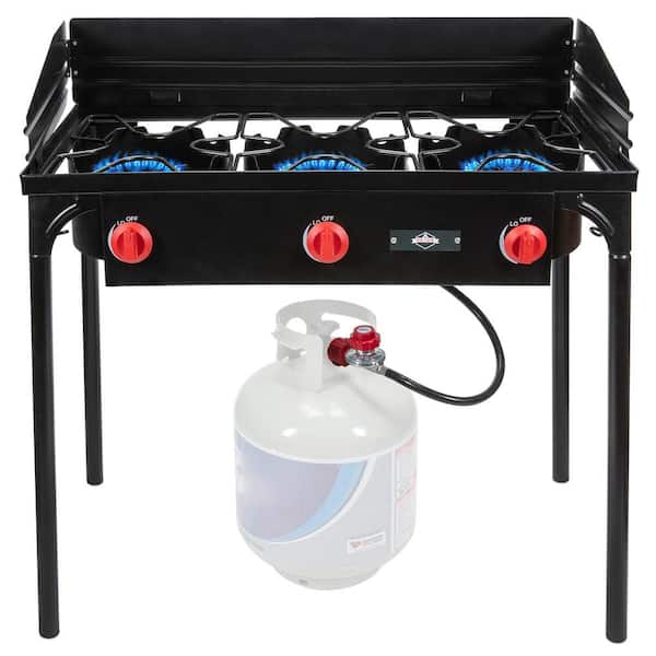 HIKE CREW 3 Gas Propane Burner Stove, Cast Iron Portable Stove with Removable Legs