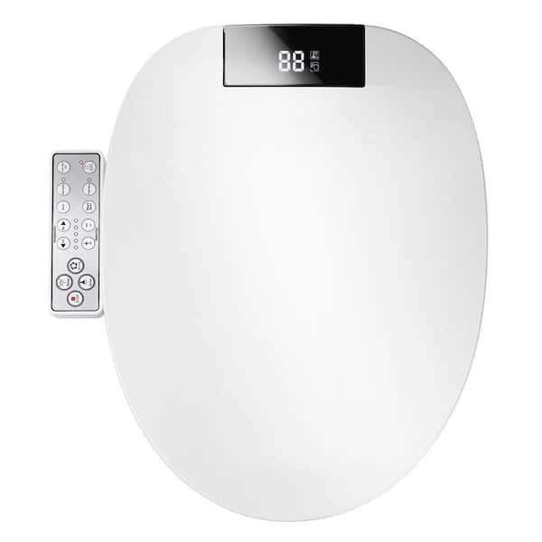 Elongated Bidet Toilet Seat with Heated Seat, Warm Water Wash, Warm Air Drying, Soft Close Lid in White