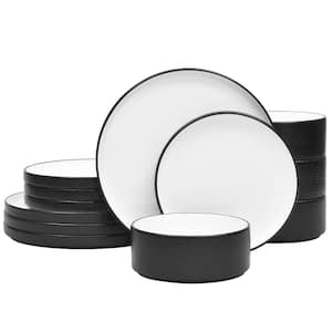 Colortex Stone Black Porcelain 12-Piece Dinnerware Set (Service for 4)