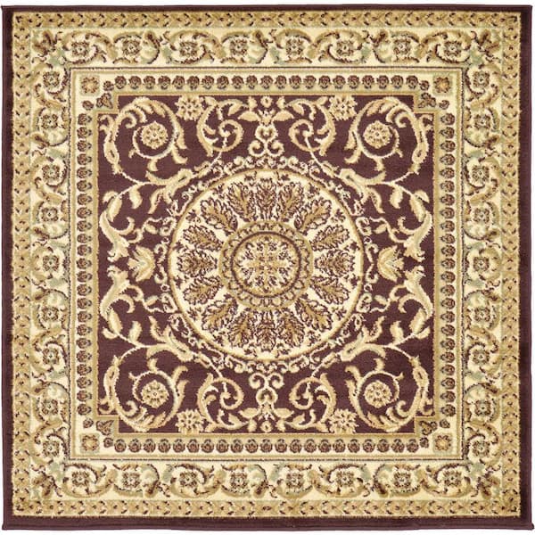 Unique Loom Versailles Napoleon Brown 4' 0 x 4' 0 Square Rug